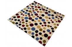 Kolorowy designerski nowoczesny dywan wełniany kwadrat 200x200cm Indie 2cm gruby beżowe tło
