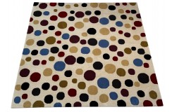 Kolorowy designerski nowoczesny dywan wełniany kwadrat 200x200cm Indie 2cm gruby beżowe tło