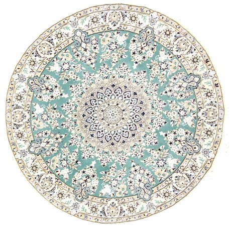 Ręcznie tkany dywan Nain 9la z Iranu 100% wełna i jedwab 150x150cm Certyfikat zielony perski okrągły