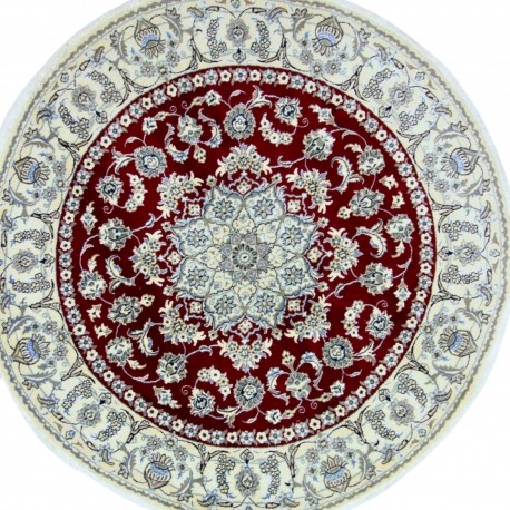 Nain gęsto ręcznie tkany dywan z Iranu wełna + jedwab ok 200x200cm czerwony okrągły