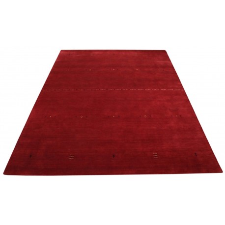 Gładki 100% wełniany dywan Gabbeh Handloom Loribaft czerwony 250x300cm delikatne wzory