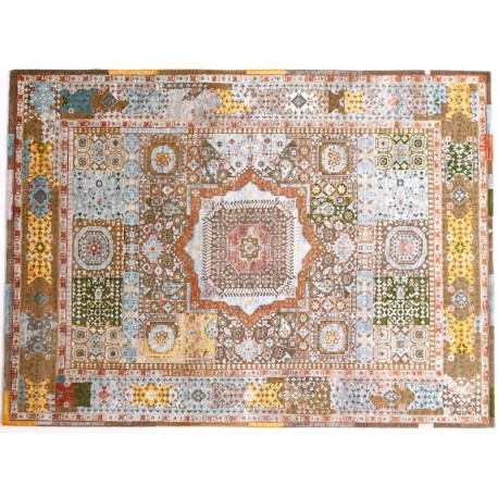 Odważny, kolorowy dywan z Nepalu design abstrakcyjny Art Deco Mamluk Contemprary wełna / jedwab 170x240cm luksusowy
