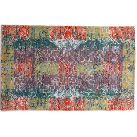 Odważny, kolorowy dywan z Nepalu design abstrakcyjny vintage Contemprary wełna / jedwab 60x90cm luksusowy