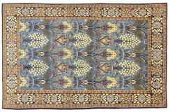 Perski luksusowy dywan KOM (GHOM) ręczne tkany 140x200cm 100% wełna kwatowy gustowny niebieski