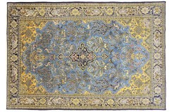 Perski unikatowy dywan KOM (GHOM) ręczne tkany 230x330cm 100% wełna kwatowy gustowny niebieski