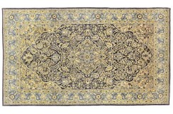 Perski unikatowy dywan KOM (GHOM) ręczne tkany 210x350cm 100% wełna kwatowy gustowny niebieski