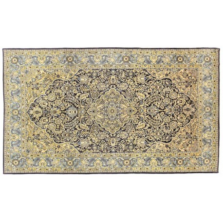 Perski unikatowy dywan KOM (GHOM) ręczne tkany 210x350cm 100% wełna kwatowy gustowny niebieski