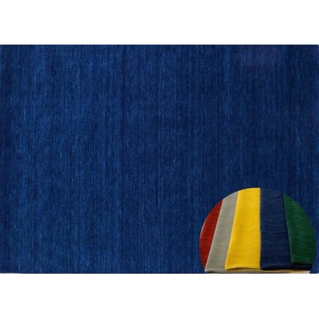 Gładki 100% wełniany dywan Gabbeh Handloom niebieski 250x350cm bez wzorów gładki