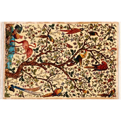 KOM - rajski ogród piękny perski dywan (GHOM) 100% jedwab wytworzony Iran oryginalny 100x150cm