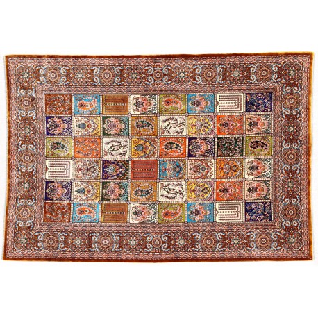 KOM - kwiatowy piękny perski dywan (GHOM) 100% jedwab wytworzony Iran oryginalny 150x230cm milion wiązań