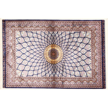 KOM - kwiatowy piękny perski dywan (GHOM) 100% jedwab wytworzony Iran oryginalny 100x150cm