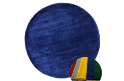 Gładki 100% wełniany dywan Gabbeh Handloom niebieski 250x250cm bez wzorów gładki okrągły