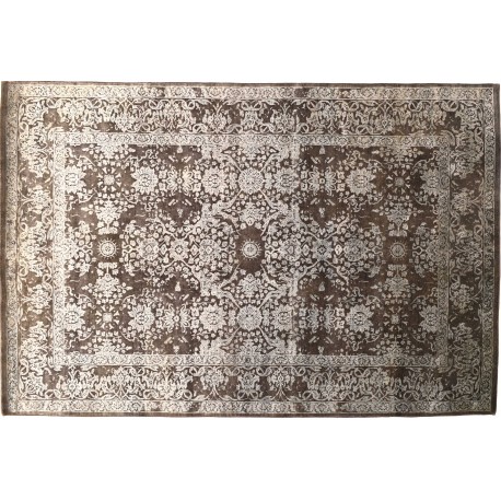 Odważny, brązowy dywan z Nepalu design abstrakcyjny vintage Contemprary wełna / jedwab 200x300cm luksusowy