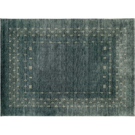 Gładki 100% wełniany dywan Gabbeh Loribaft Handloom antracyt-zielony 170x240cm etniczne wzory