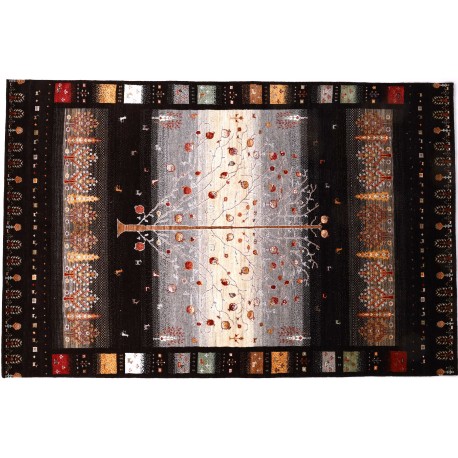 Wełna owcza dobrego gatunku dywan Gabbeh Loribaft patchwork vintage czarny beżowy ok 200x300cm Indie