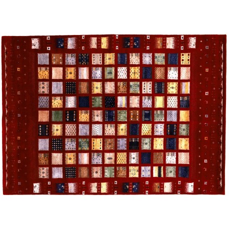 Dywan z wysokogatunkowej wełny owczej Gabbeh Loribaft patchwork vintage beżowy ok 170x240cm Indie