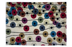 Kolorowy designerski nowoczesny dywan wełniany ok 200x300cm Indie 2cm gruby beżowe tło 30kg wełny
