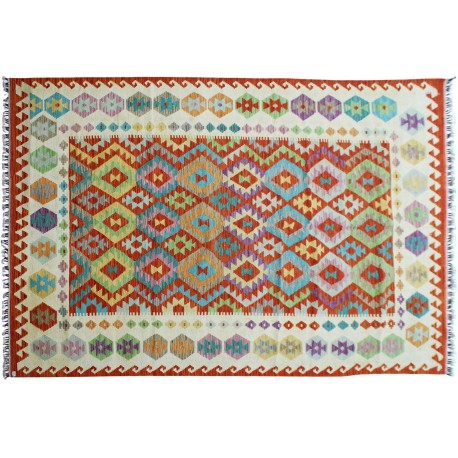 Kolorowy dywan kilim ręcznie wiązany 200x290cm z Afganistanu Chobi  100% wełna dwustronny vintage nomadyczny