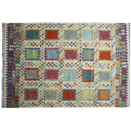 Kolorowy dywan kilim ręcznie wiązany 200x290cm z Afganistanu Chobi  100% wełna dwustronny vintage nomadyczny