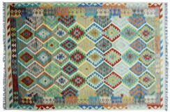 Kolorowy dywan kilim ręcznie wiązany 200x290cm z Afganistanu Chobi  100% wełna dwustronny vintage nomadyczny