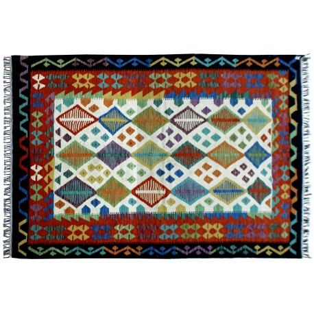Kolorowy dywan kilim ręcznie wiązany 150x180cm z Afganistanu Maimane Chobi  100% wełna dwustronny vintage nomadyczny