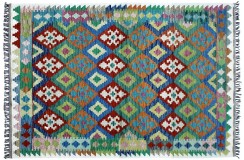 Kolorowy dywan kilim ręcznie wiązany 150x200cm z Afganistanu Maimane Chobi  100% wełna dwustronny vintage nomadyczny