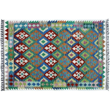 Kolorowy dywan kilim ręcznie wiązany 150x200cm z Afganistanu Maimane Chobi  100% wełna dwustronny vintage nomadyczny