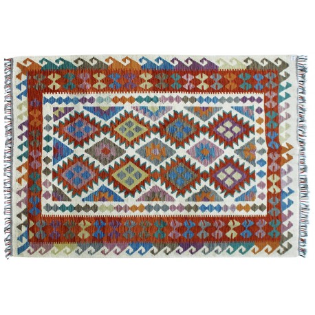 Kolorowy dywan kilim ręcznie wiązany 150x200cm z Afganistanu Maimane Chobi  100% wełna dwustronny vintage nomadyczny