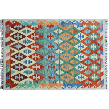 Kolorowy dywan kilim ręcznie wiązany 150x200cm z Afganistanu Maimane Chobi  100% wełna dwustronny vintage nomadyczny