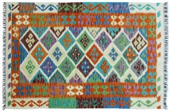 Kolorowy dywan kilim ręcznie wiązany 124x195cm z Afganistanu Maimane Chobi  100% wełna dwustronny vintage nomadyczny