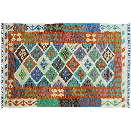 Kolorowy dywan kilim ręcznie wiązany 124x195cm z Afganistanu Maimane Chobi  100% wełna dwustronny vintage nomadyczny