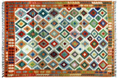 Kolorowy dywan kilim ręcznie wiązany 200x290cm z Afganistanu Chobi  100% wełna dwustronny vintage nomadyczny