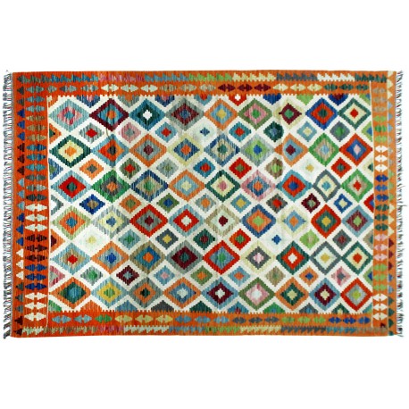 Kolorowy dywan kilim ręcznie wiązany 200x290cm z Afganistanu Chobi  100% wełna dwustronny vintage nomadyczny