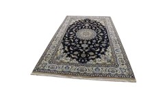 Ręcznie tkany dywan Nain z medalionem z Iranu 200x300cm granatowy