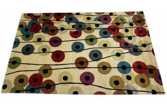 Kolorowy designerski nowoczesny dywan wełniany ok 200x300cm Indie 2cm gruby beżowe tło