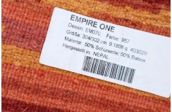 Jedwabny, wełniany dywan z Nepalu 3x3m w pomarańczowe pasy kwadratowy