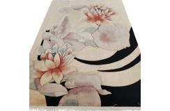 Piękny dywan chiński Aubusson ręcznie tkany  160x230cm 100% wełna przycinany czarny z kolorowymi kwiatami lilii wodnych