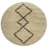 Gruby ciepły dywan berber shaggy okrągły 100% wełna 120x120cm beżowy geometryczny wzór