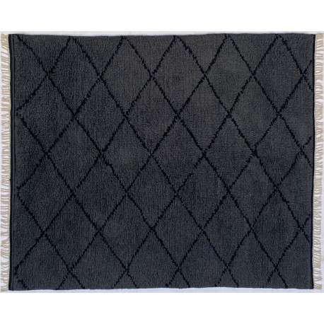Gruby ciepły dywan berber shaggy 100% wełna 160x230cm szary geometryczny wzór