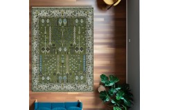 Unikatowy dywan wełniany Uszak - Oushak moss green, ivory drzewo życia z Indii deseń