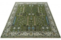 Unikatowy dywan wełniany Uszak - Oushak moss green, ivory drzewo życia z Indii deseń