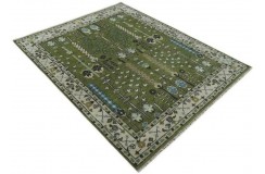Unikatowy dywan wełniany Uszak - Oushak moss green, ivory drzewo życia z Indii deseń