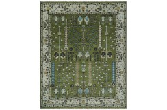 Unikatowy dywan wełniany Uszak - Oushak moss green, ivory drzewo życia z Indii deseń