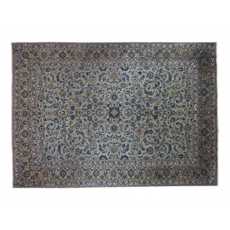 Zielony sygnowany bogaty ręcznie wiązany dywan Keszan - Keshan z Iranu 100% wełnia ok 250x350cm