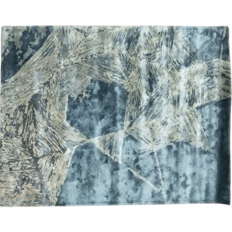 Lśniący ręcznie wykonany dywan Abstract Art Leaves AA-656 navy, 100% jedwab z włókna bananowca