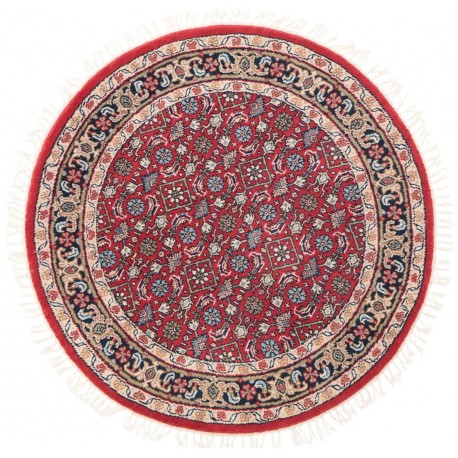 Wełniany okrągły ręcznie tkany dywan Bidjar Herati z frędzlami z Indii 100x100cm orientalny czerwony