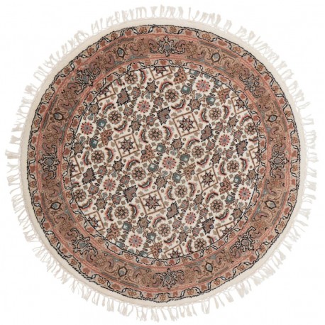 Wełniany okrągły ręcznie tkany dywan Bidjar Herati z frędzlami z Indii 100x100cm orientalny brązowy