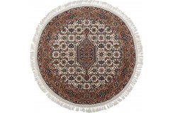 Wełniany okrągły ręcznie tkany dywan Bidjar Herati z frędzlami z Indii 100x100cm orientalny brązowy