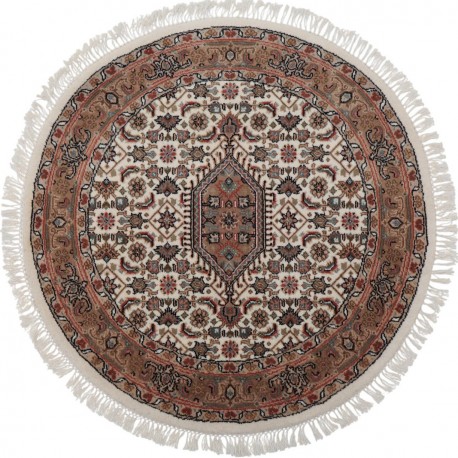 Wełniany okrągły ręcznie tkany dywan Bidjar Herati z frędzlami z Indii 100x100cm orientalny brązowy