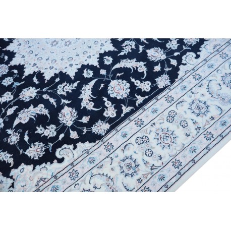 Nain 9la Habibian gęsto ręcznie tkany dywan z Iranu wełna + jedwab ok 250x350cm granatowa